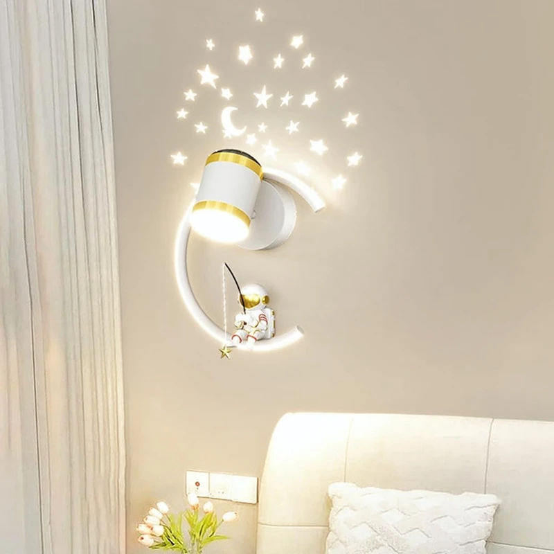 LED Wall Lamp Astronaut Children Wall Lamp With Projector Stars Indoor Lighting For Study Living Room Bedroom
