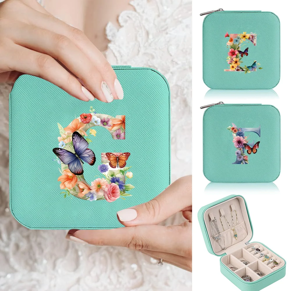 

Leather Jewelry Case Storage Box Travel Organizer Delicate Storage Earrings Necklace Jewelry Organizer Butterfly Letter Pattern