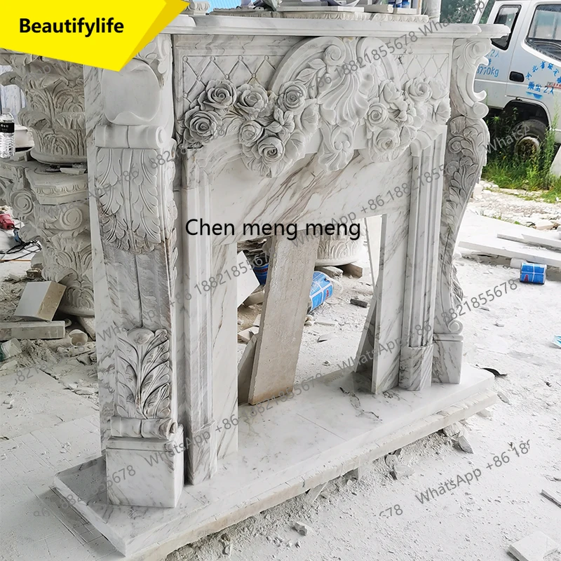 

02M Мраморный камин, камин из натурального камня, европейский резной джазовый камин из белого камня, шкаф