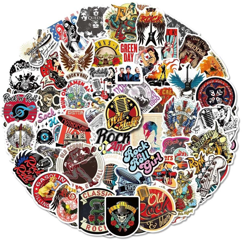 10/25/50pcs Retro Rock Roll Music Stickers Graffiti for Guitar Rock Band Hiphop Luggage Laptop Skateboard Motorcycle Bicycle Car