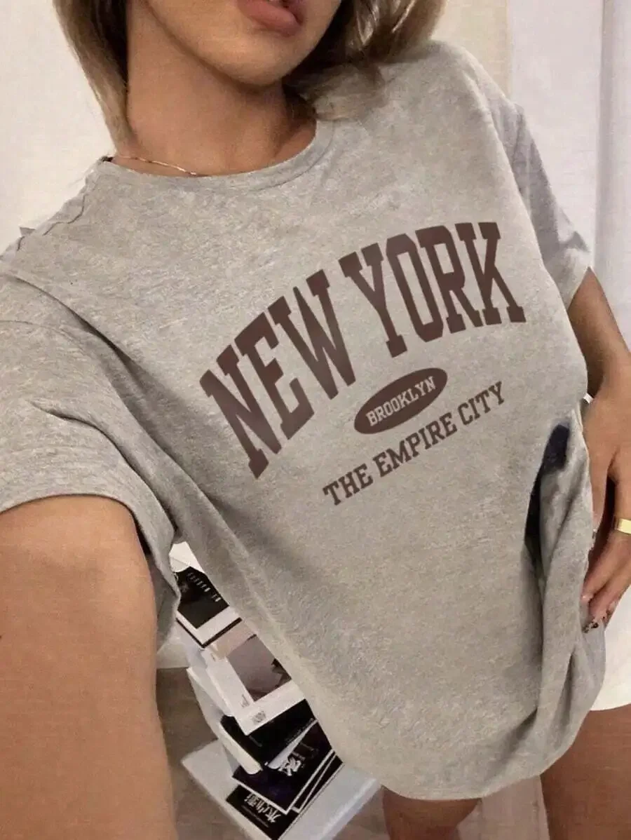 

Womens Loose Casual Graphic T-Shirt With New York Print Summer Daily Wear