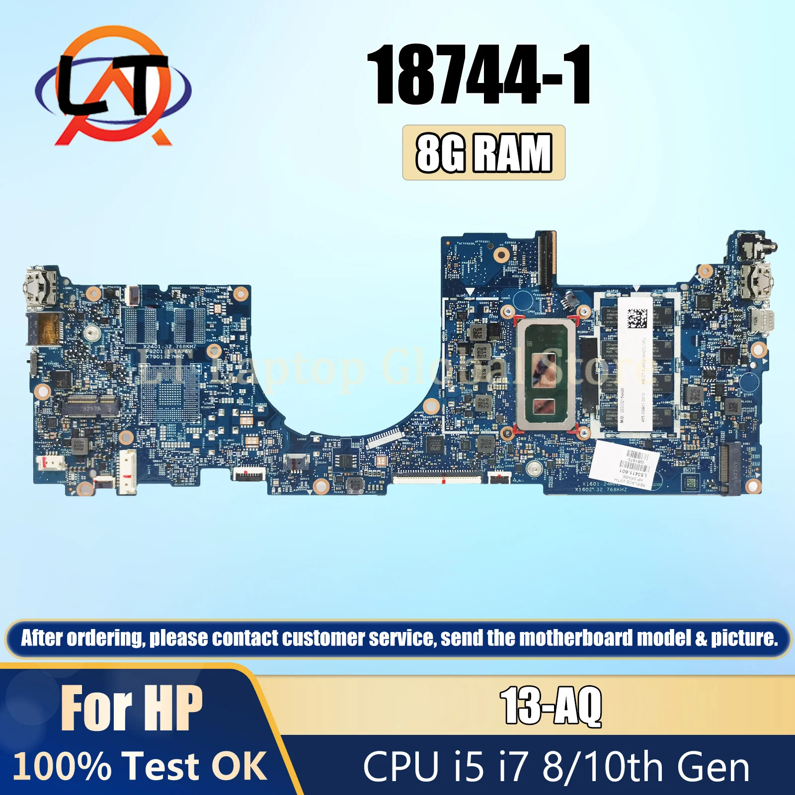 

18744-1 Laptop Motherboard For HP 13-AQ L53411-601 L53413-601 Notebook Mainboard i5 i7 8/10th Gen 8G RAM Full Tested