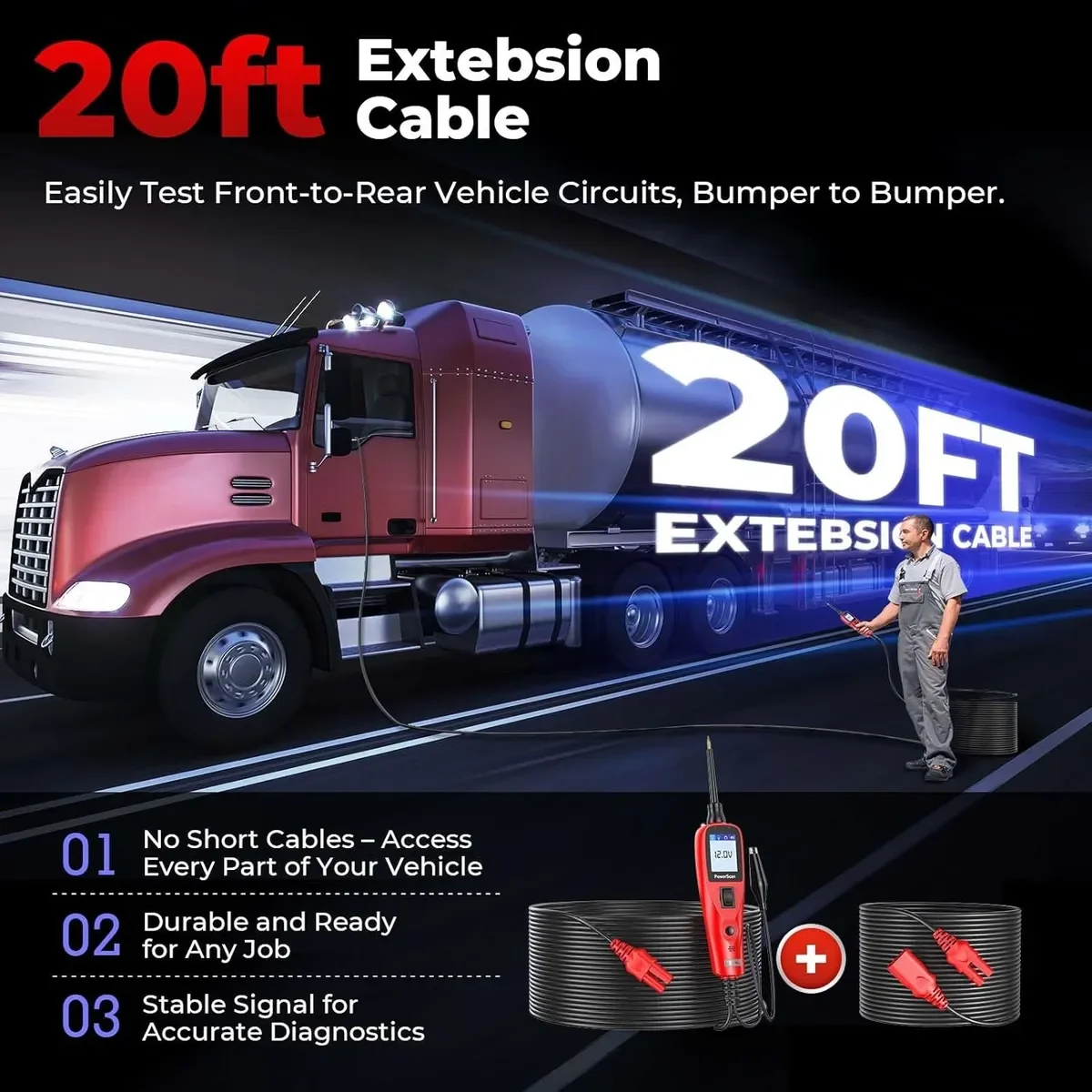 Autel PowerScan PS100 جهاز اختبار مسبار دائرة الطاقة 12 فولت 24 فولت الرقمية التيار المتناوب تيار مستمر الجهد الكهربائي نظام أدوات تشخيص السيارات