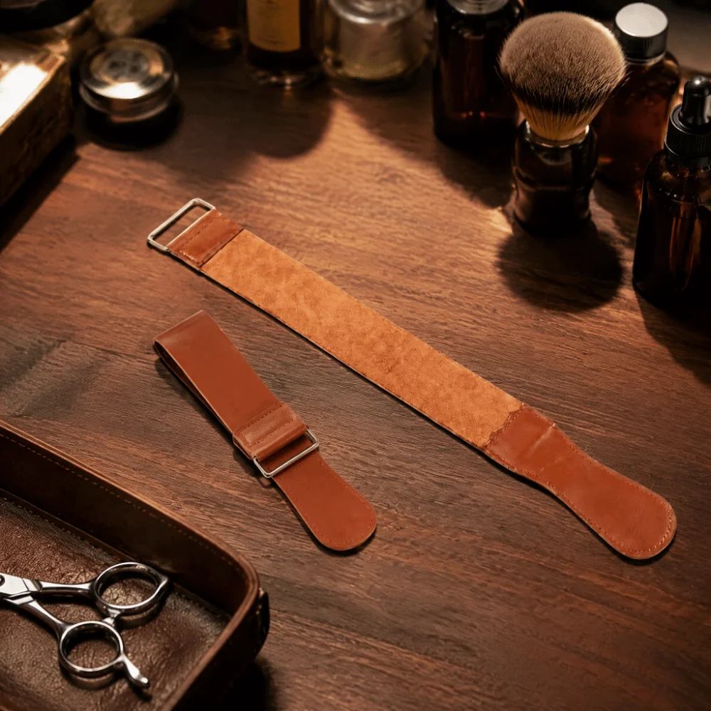 Leather Leather Razor Strop Manual Using Brown Straight Razor Strop Double-Sided Easy to Use Shaving Sharpening Strap