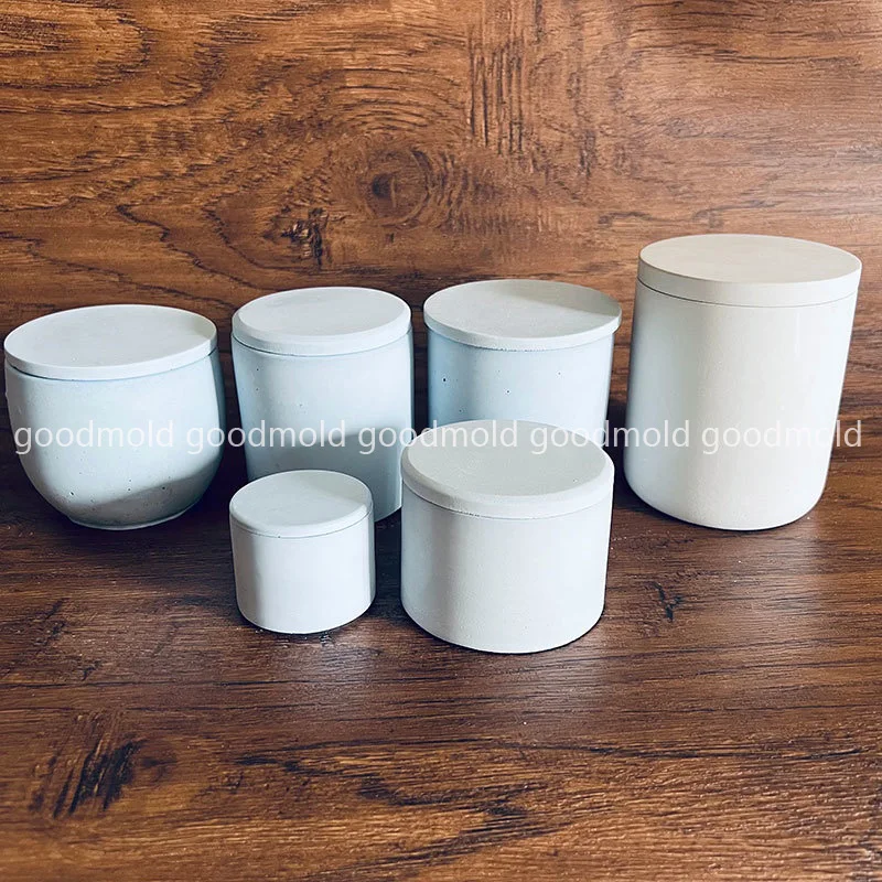 Silicone Concrete Candle Vessel Mold Cement Storage Box Mold Round Candle Cup Lid Mould Epoxy Resin Storage Jar Mold