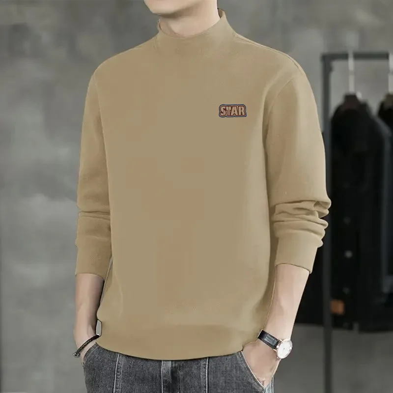 

Double-sided Velvet Autumn Clothes Men's German Velvet Warm and Versatile Winter Base Semi-turtleneck Long T-shirt Men