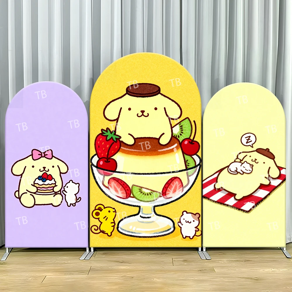 

Sanrio Pompompurin Dessert Style Arch Backdrop Cover Kawaii Cartoon Decor Photo Booth Prop for Kids' Party Theme Decoration