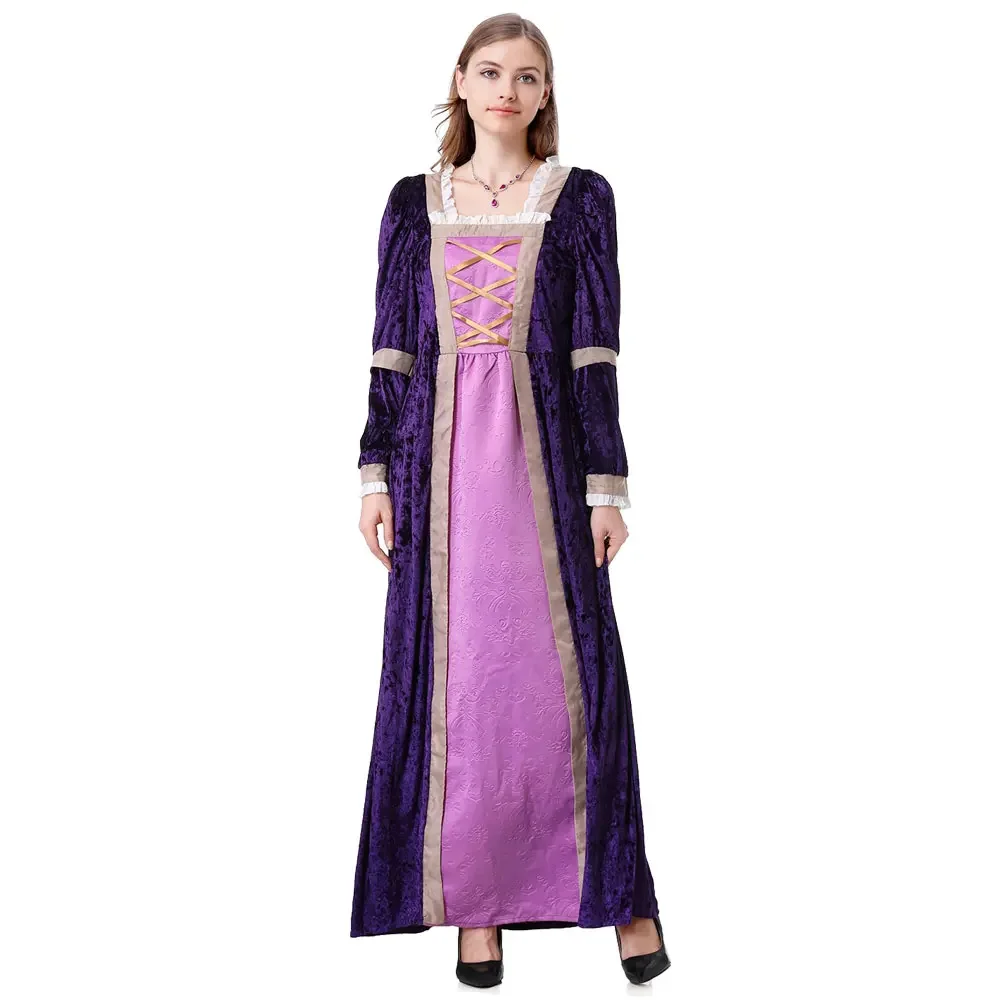 Vestido renascentista medieval de halloween para mulheres, vintage, retro, corte, princesa nobre, fantasia de cosplay, vestido de bruxa