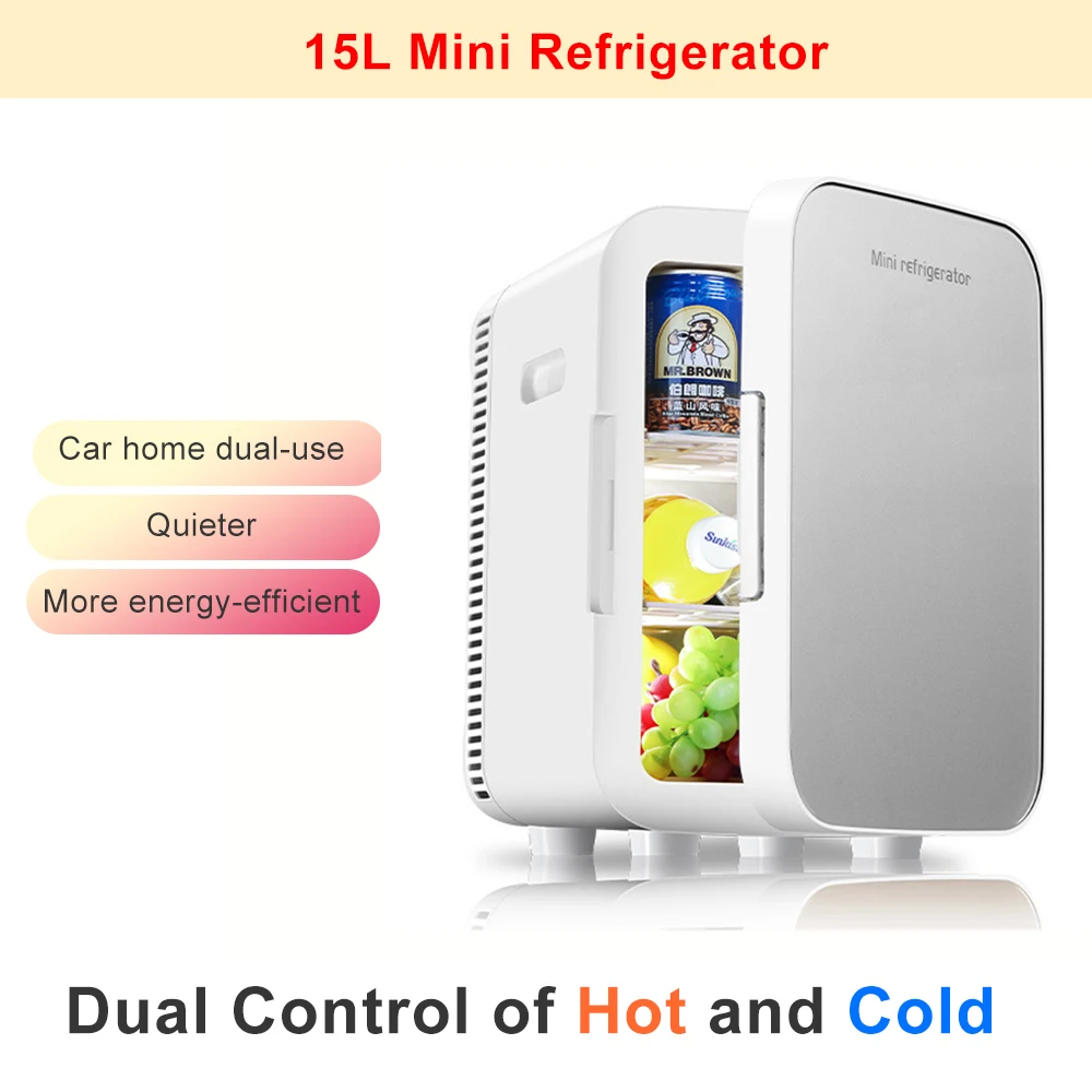 

15L AC/DC 12-24V/220V Car Home Mini Refrigerator Dual Core Freeze Heating Food Fruit Camping Storage Travel keep Warm Box