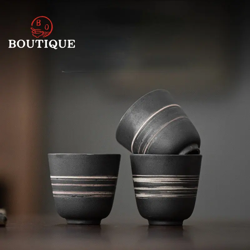 

50ml Retro Art Style Black Stoneware Tea Cup Handmade Antique Teacups Personal Single Cup Kung Fu Tea Set Smell Master Cup