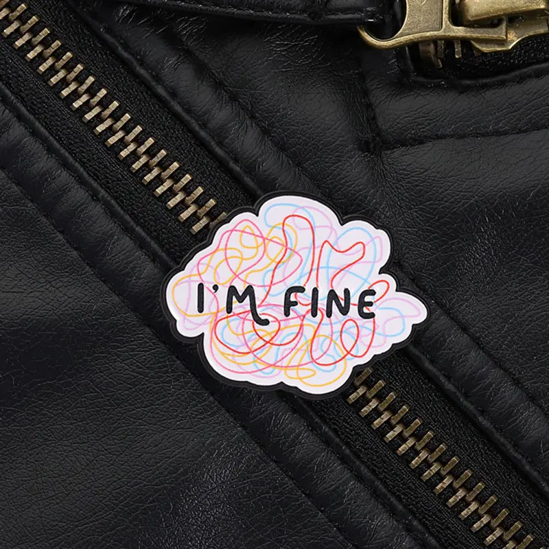 I'm Fine Cloud Messy Mind Enamel Pin, Self Deprecating Brooch With Colorful Tangled Lines For Anxiety Relief And Casual Style