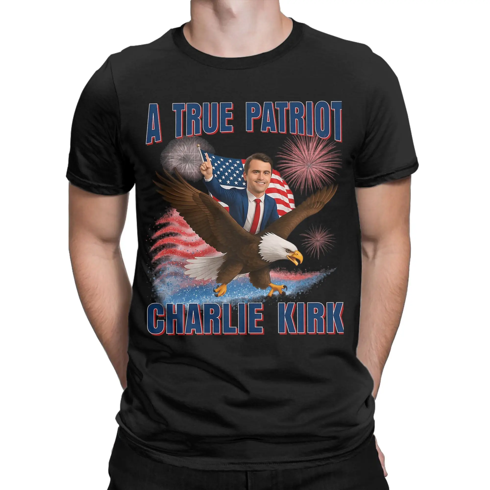 Charlie Kirk A True Patriot American Eagle Men's T Shirt Cool Tee Shirt Short Sleeve Crew Neck T-Shirts Cotton Printed Clothing
