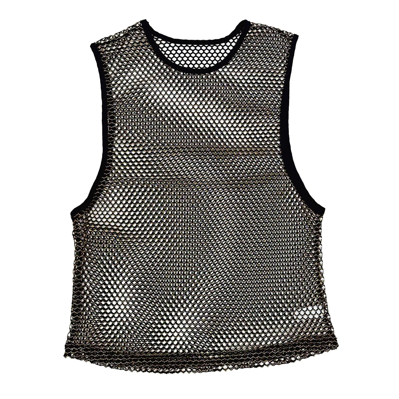 Sommer Herren Rundhals Sport-Tanktops, Hohles Netzgewebe, Ärmellos, für Laufen, Fitness, Training, Sportweste, Glänzend, Durchsichtig – Detail 2