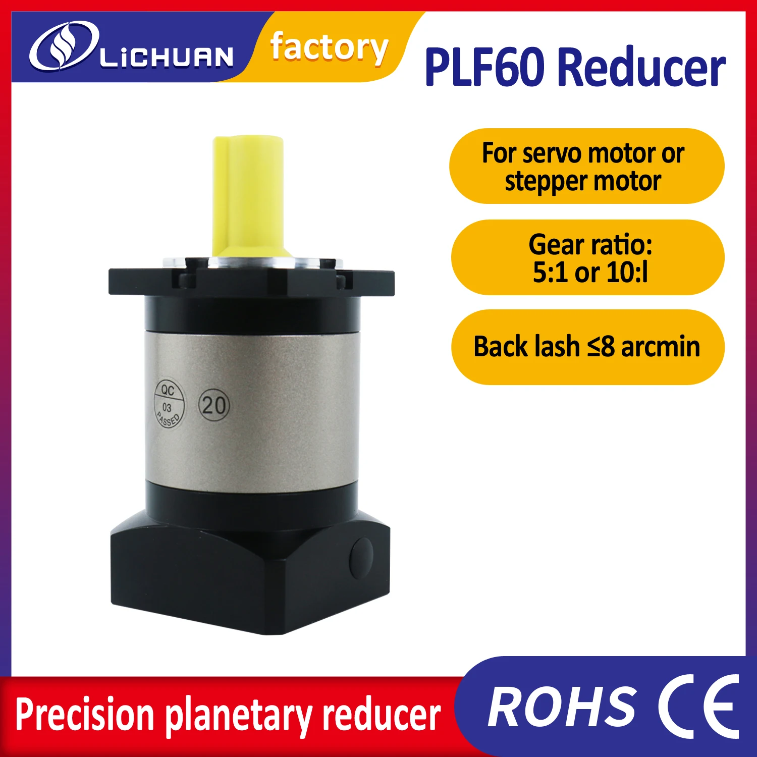 

Lichuan PLF60 Planetary Gearbox Motor Reducer 5:1 10:1 for frame60 servo motor or Nema24 stepper motor