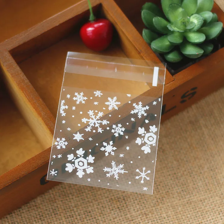 100 Pcs Sachets Pouches White Snowflake Packaging Bag For Cookies Biscuits Christmas Candies