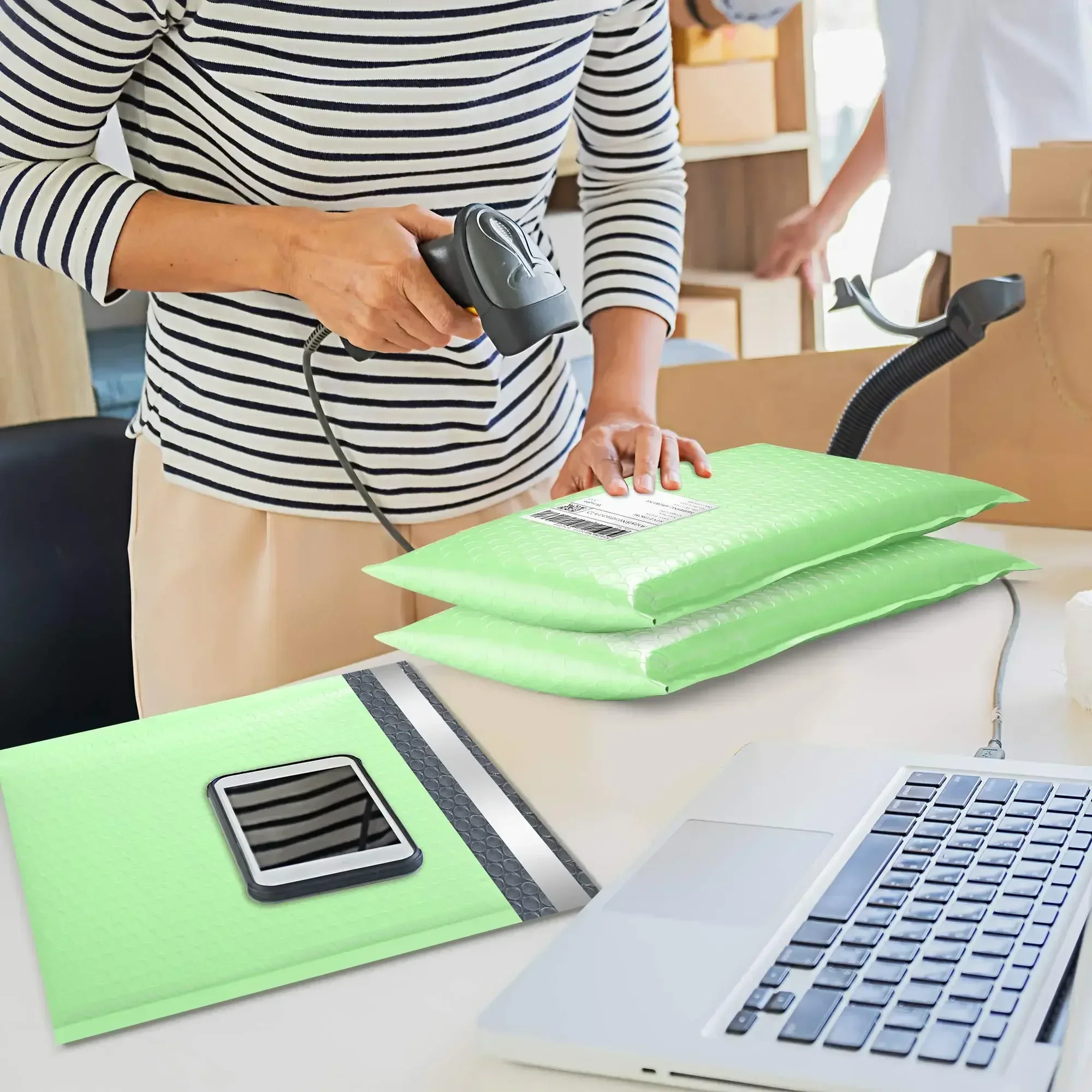 Sobres de burbujas para correo, sobres de embalaje acolchados con sello verde menta, 100 piezas