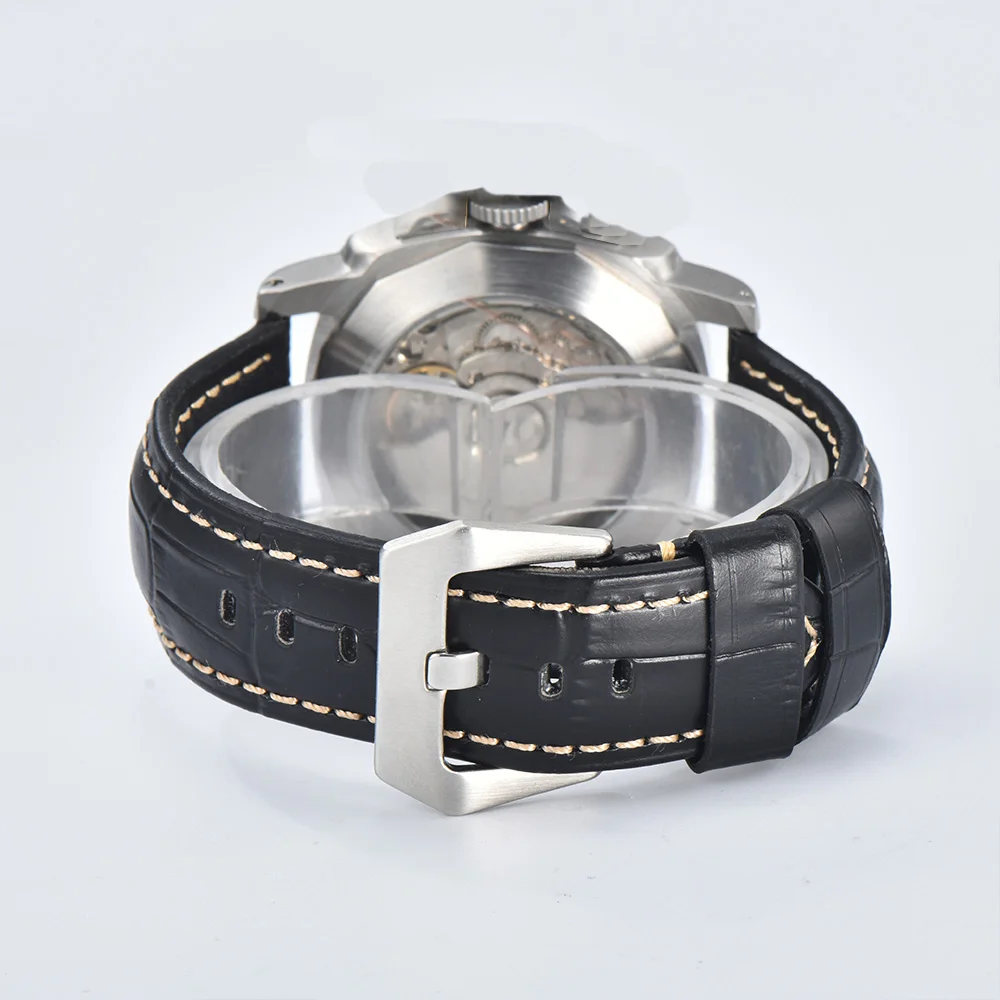 Watch 44MM Men's watch 316L stainless steel case sapphire glass leather bracelet ST2555 automatic movemen seagullt