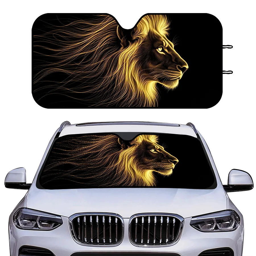Multi-Functional Foldable Car Window Sunshade With 3 Sizes, Lion Pattern Design, Universal Fit For Front Windshield, UV Protecti