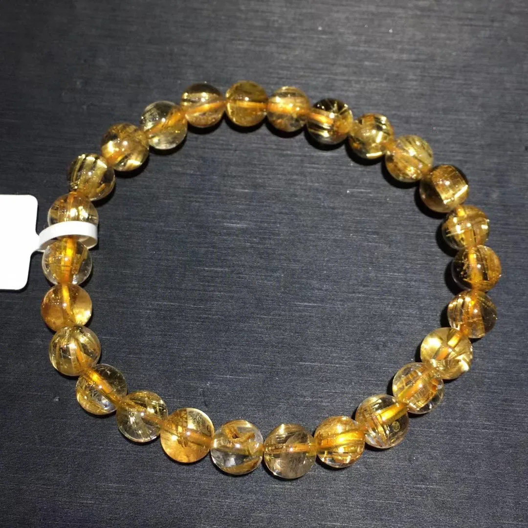 

7mm Natural Gold Rutilated Quartz Bracelet Jewelry For Woman Man Healing Wealth Gift Reiki Crystal Beads Gemstone Strands AAAAA