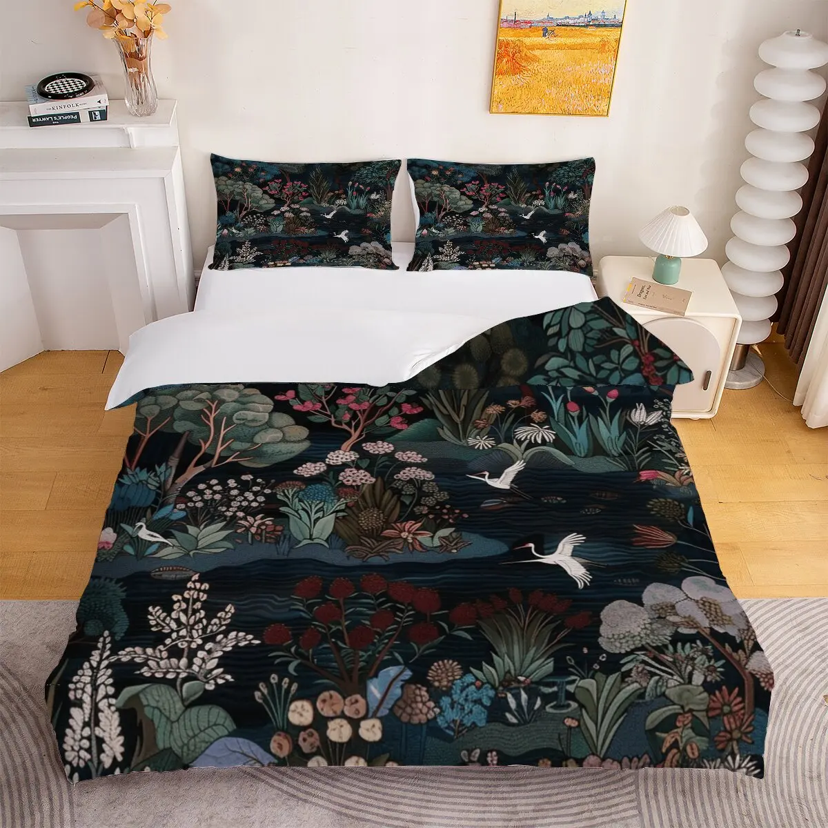 flying on the water  Duvet size  lotus blooming  1 duvet cover and 2 pillowcases (without blankets)