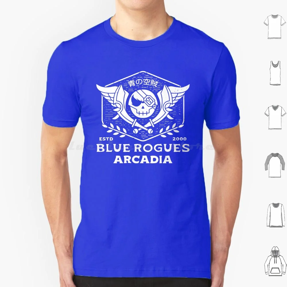 Camiseta con emblema de Rogues azules, camiseta fresca de algodón 6xl, céles de Arcadia, leyendas de Arcadia, piratas del cielo, piratas aéreos, azul