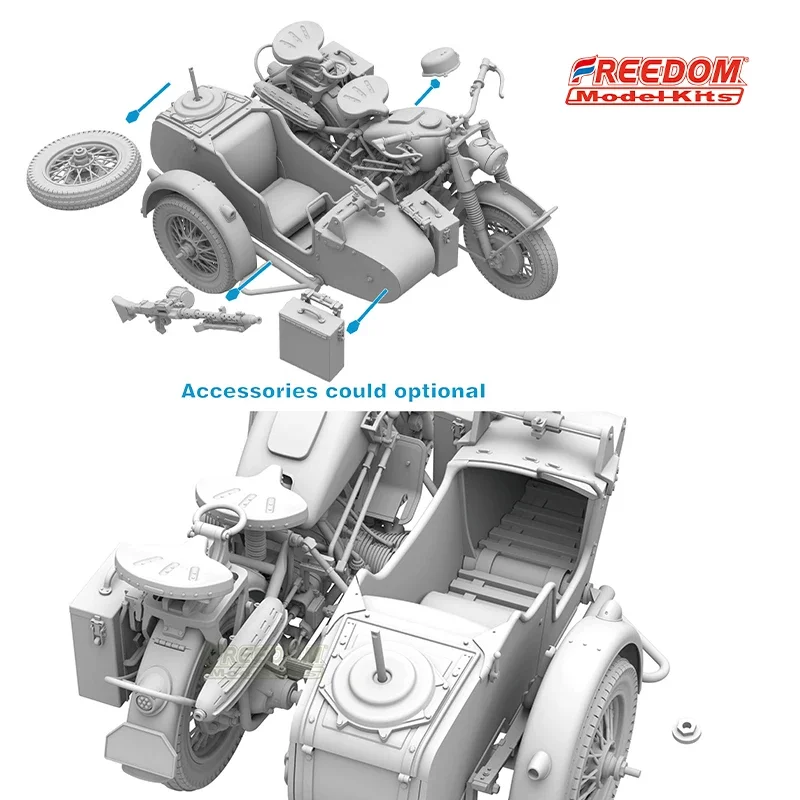 自由に組み立てられたモデルキット、ドイツ軍のオートバイ、世界の戦争ii、16005、1:16