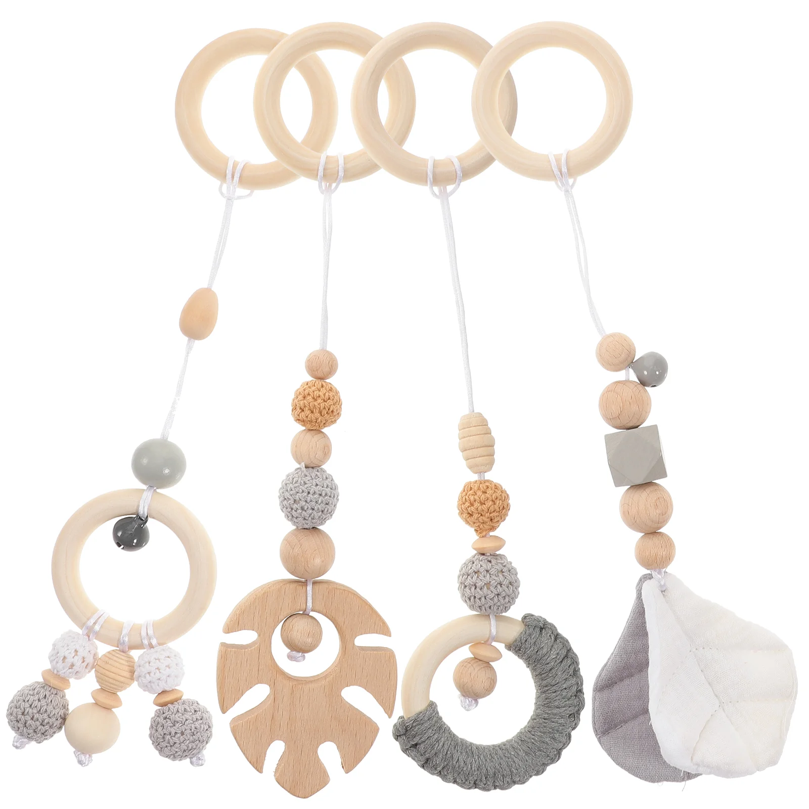 4 Pcs Toddler Cot Leaf Children's Crib Hanging Ornament Leaves Grey Wood Pendant Newborn