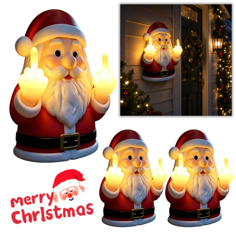 Middle Finger Glowing Night Light Resin Santa Claus Nightlight Christmas Santa Claus DIY Decor Home Winter Desk Table Office