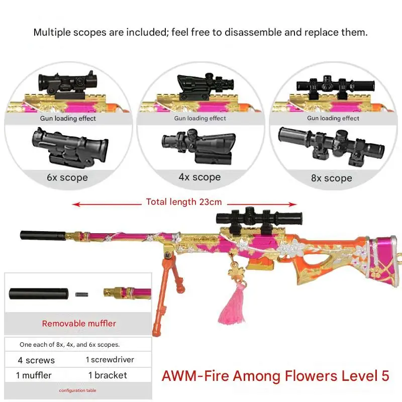 23cm Metal Sniper Style Model Toy Zinc Alloy Non-Firing Collectible with Detachable Scope Magazine Stand Accessories