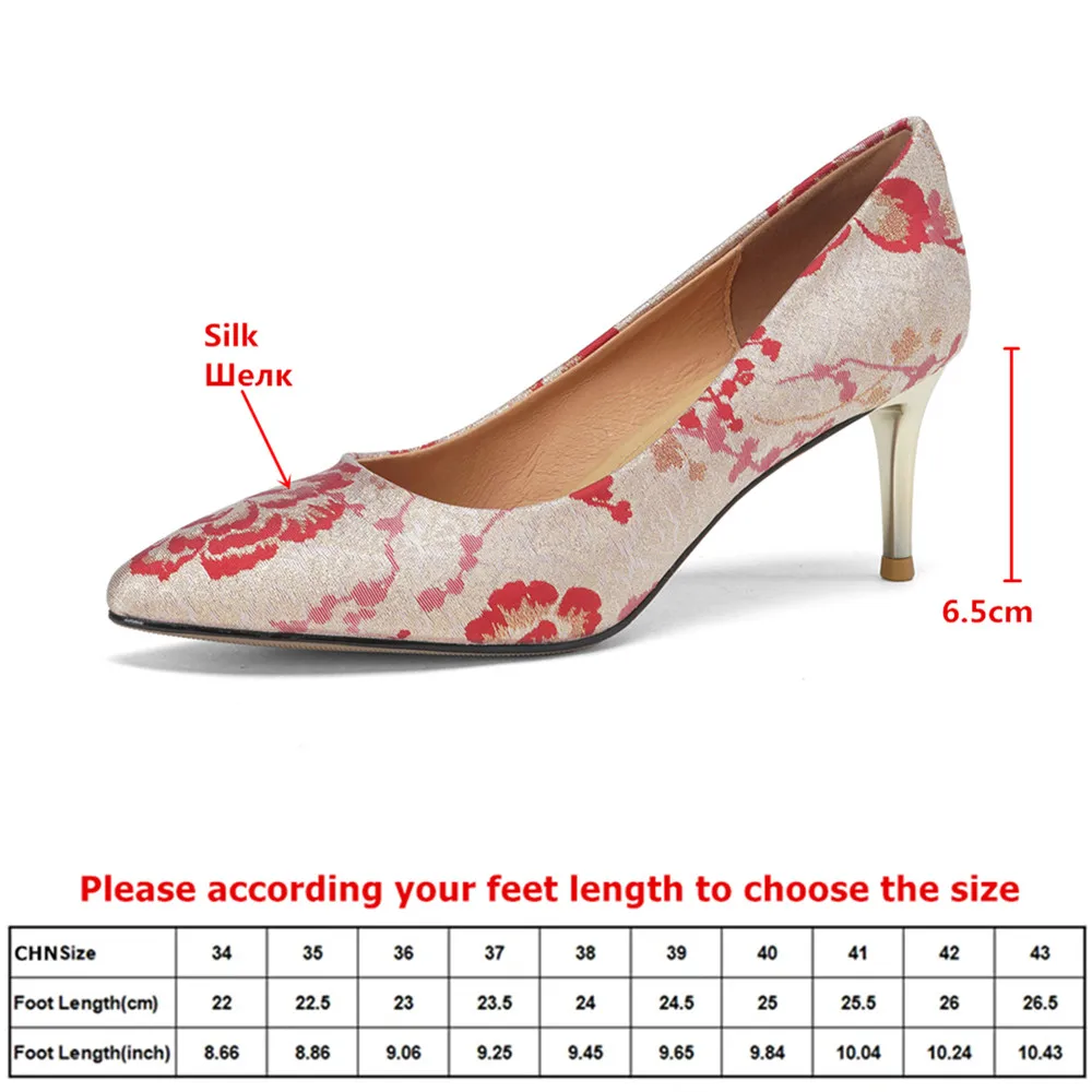 MILI-MIYA Women's Pointed-Toe Silk High Heels With Floral Pattern Sexy Stiletto Heels Sizes 34-43 Dress Party Pumps Handmade
