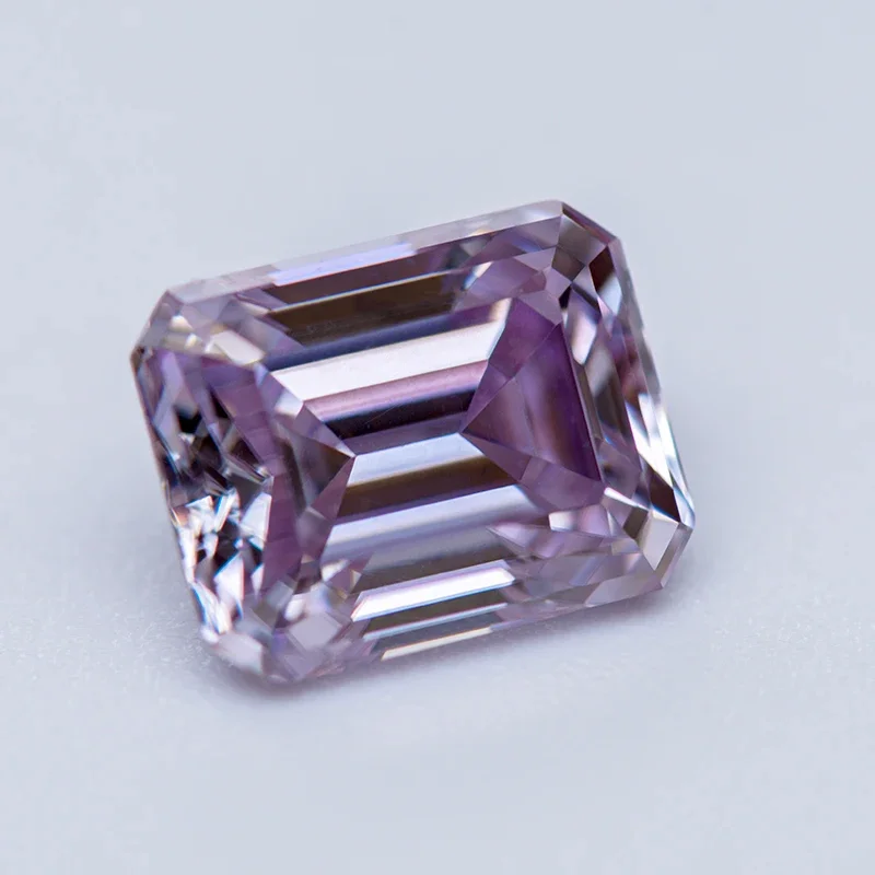 Moissanite Stone Emerald Cut Light Purple Color Gemstone Lab Grown Diamond Charms Woman DIY Jewelry Making With GRA Certificate