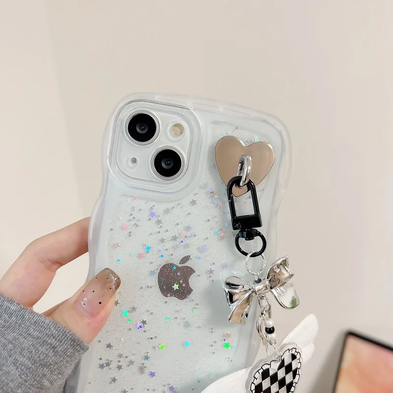 Heart Pendant Chain Glitter Phone Case For Samsung Galaxy A71 A51 A31 A21 A72 A52 A32 A22 A12 5G A30S A50S A52S A04S A05S Cover