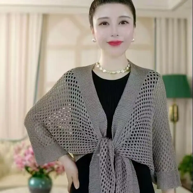 2025 nuevo cárdigan de punto calado de verano, abrigo para mujer, suéter suelto elegante, ropa de protección solar