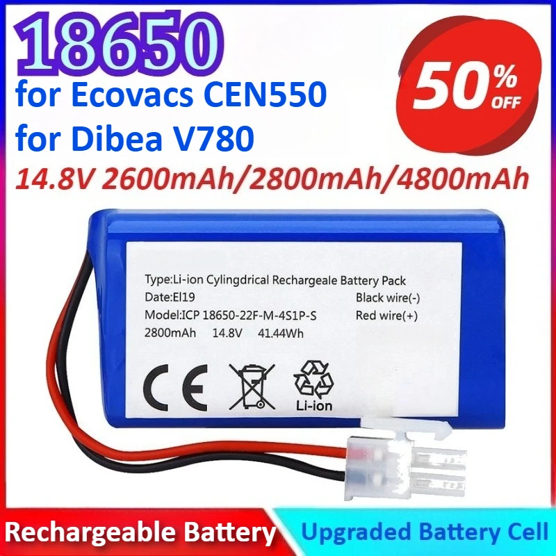 

18650 4S1P 14,8 В 2600 мАч/2800 мАч/4800 мАч роботизированная вакуумная батарея для Ecovacs CEN550 для Dibea V780 перезаряжаемая батарея
