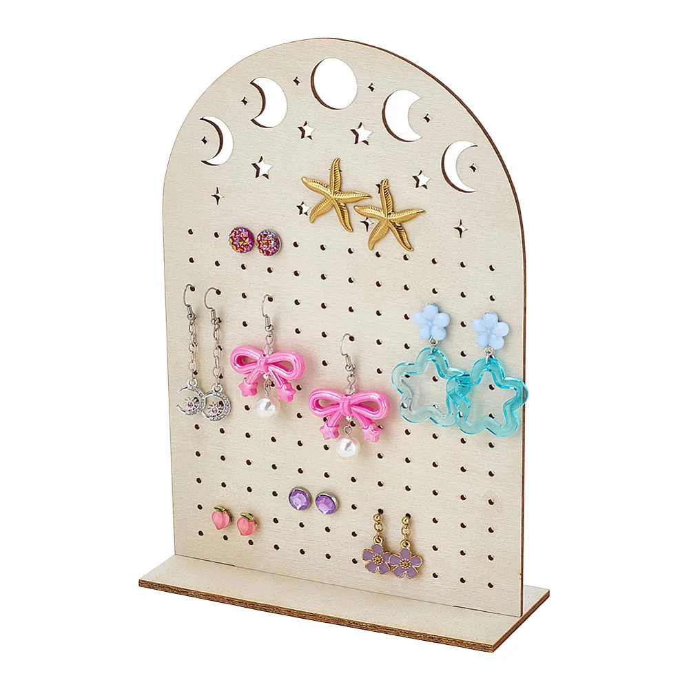 144 Holes Wood Earring Display Stands Hollow Moon Star Earring Holder Wooden Stud Earrings Organizer Jewelry Organizer Holder