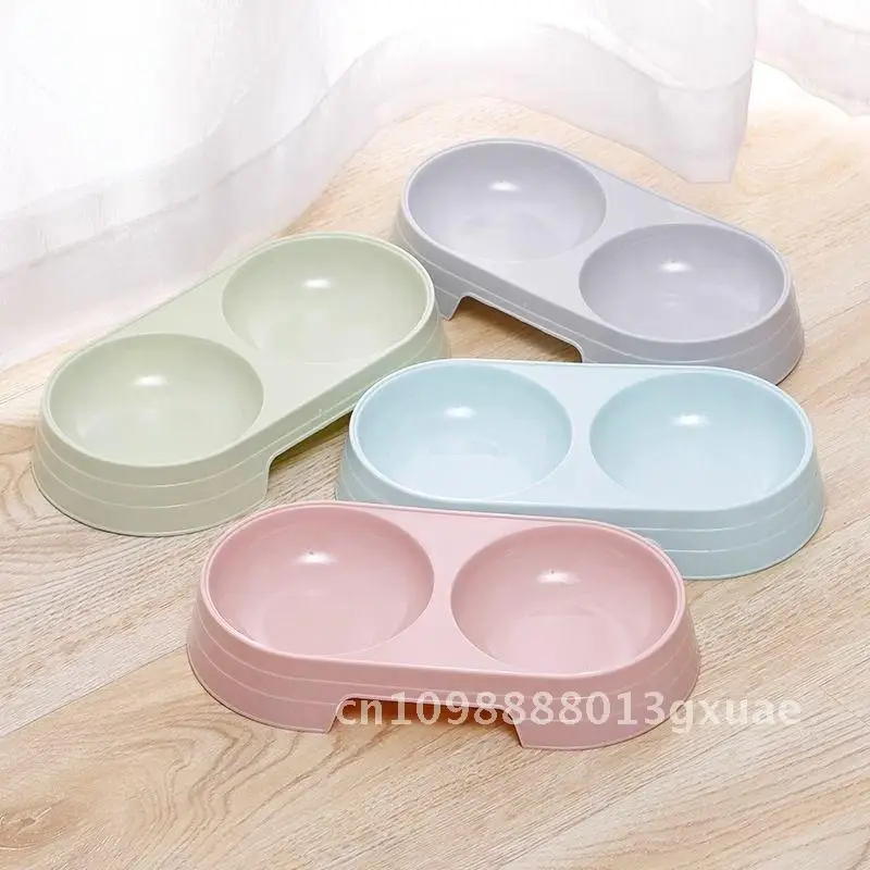 Zestaw misek dla psów i kotów o podwójnym zastosowaniu, łatwy w czyszczeniu, okrągła plastikowa miska dla zwierząt odporna na uderzenia na wodę i karmę, różowa, niebieska, beżowa, fioletowa.