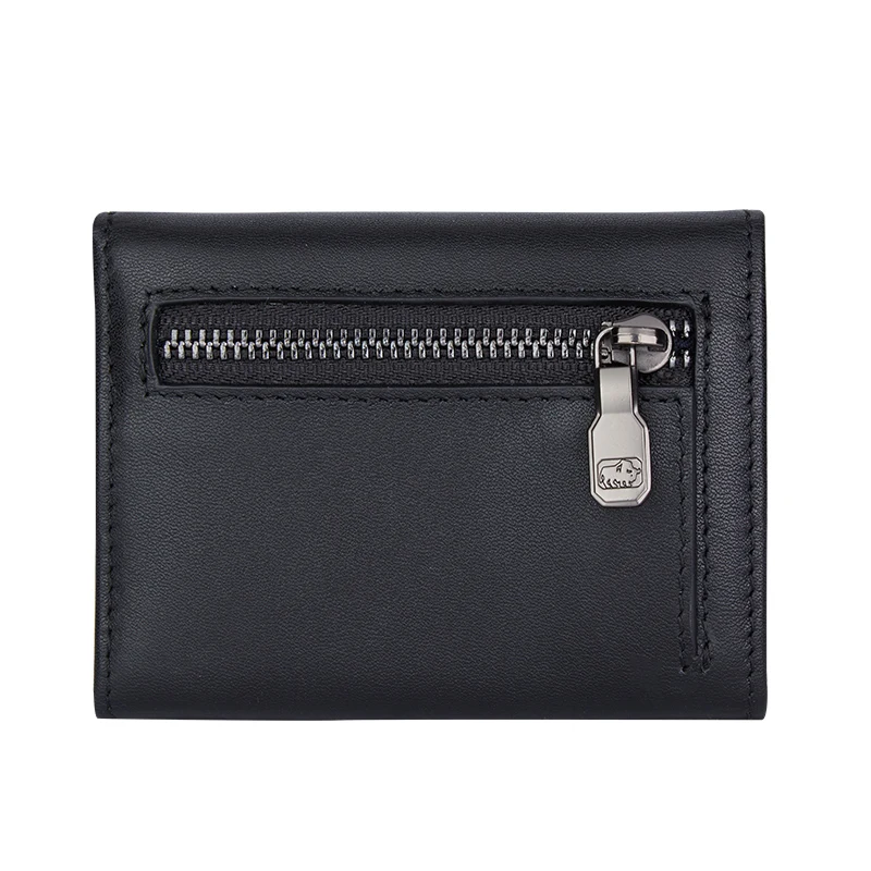 BISONDENIM Genuine Leather Short Wallets Card Holder Carbon Fiber Purses Money Clips Coin Mini Pocket Men Women Wallet