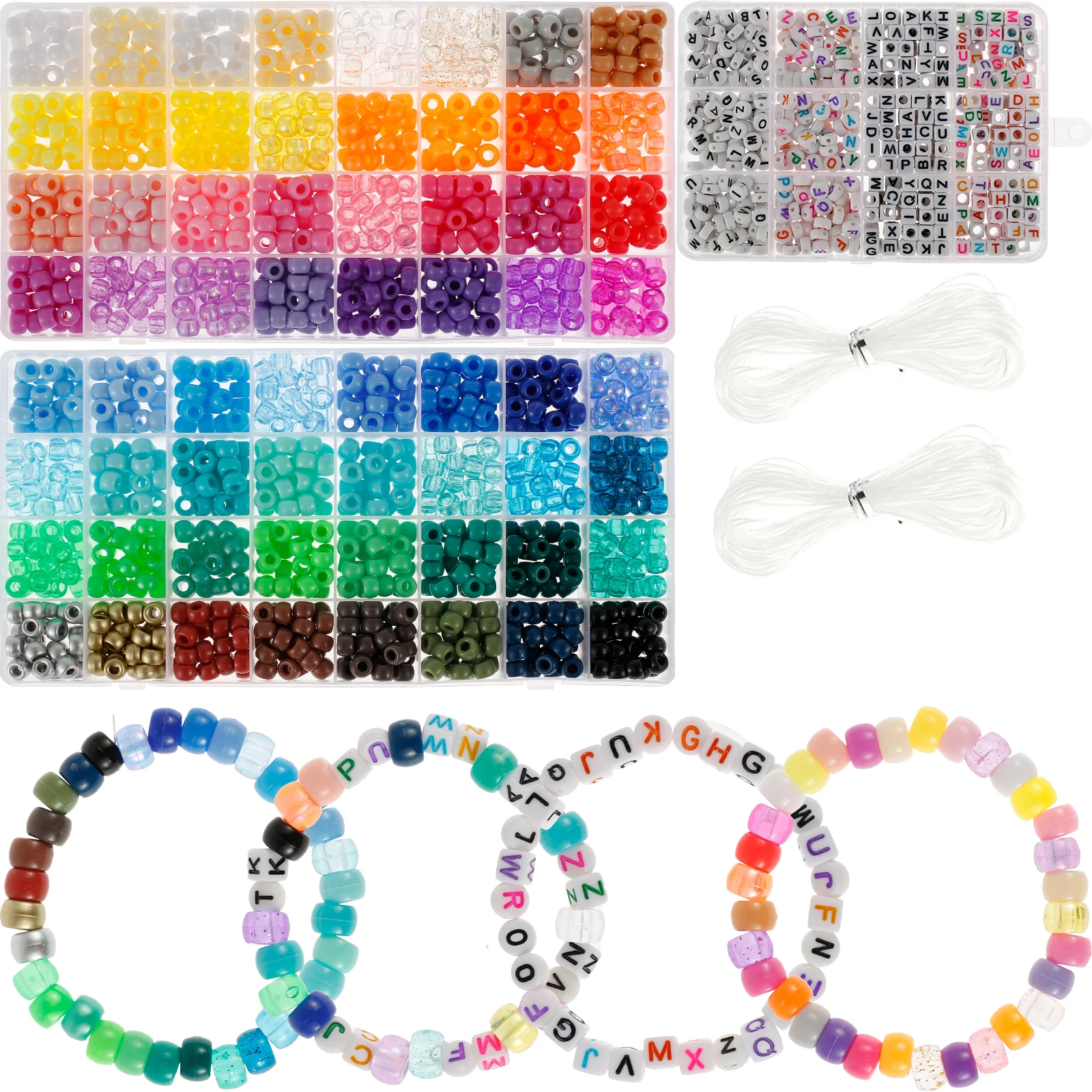 1977Pcs Pony Beads Kit for Bracelet Making 64 Colors 9mm Kandi Beads Set Plastic Pony Beads Bulk with 375pcs Letter Beads