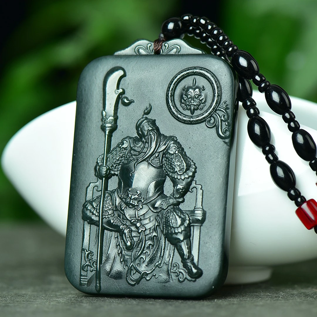 

Certified Natural Green Jade Dragon Charm Sweater Chain Men Women Chinese Nephrite Hetian Jade Guan Gong Pendant Necklaces