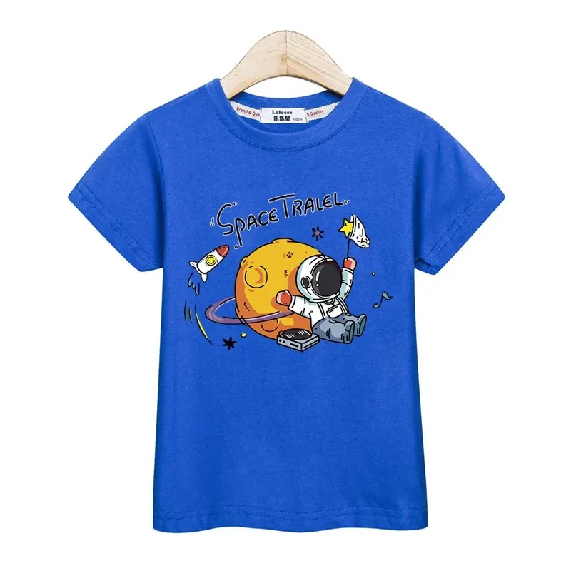 Baby Boys Astronaut Tops Fall Summer Cotton Clothing Kids Cartoon Spaceman T-shirt Children Casual Tees 3-14T