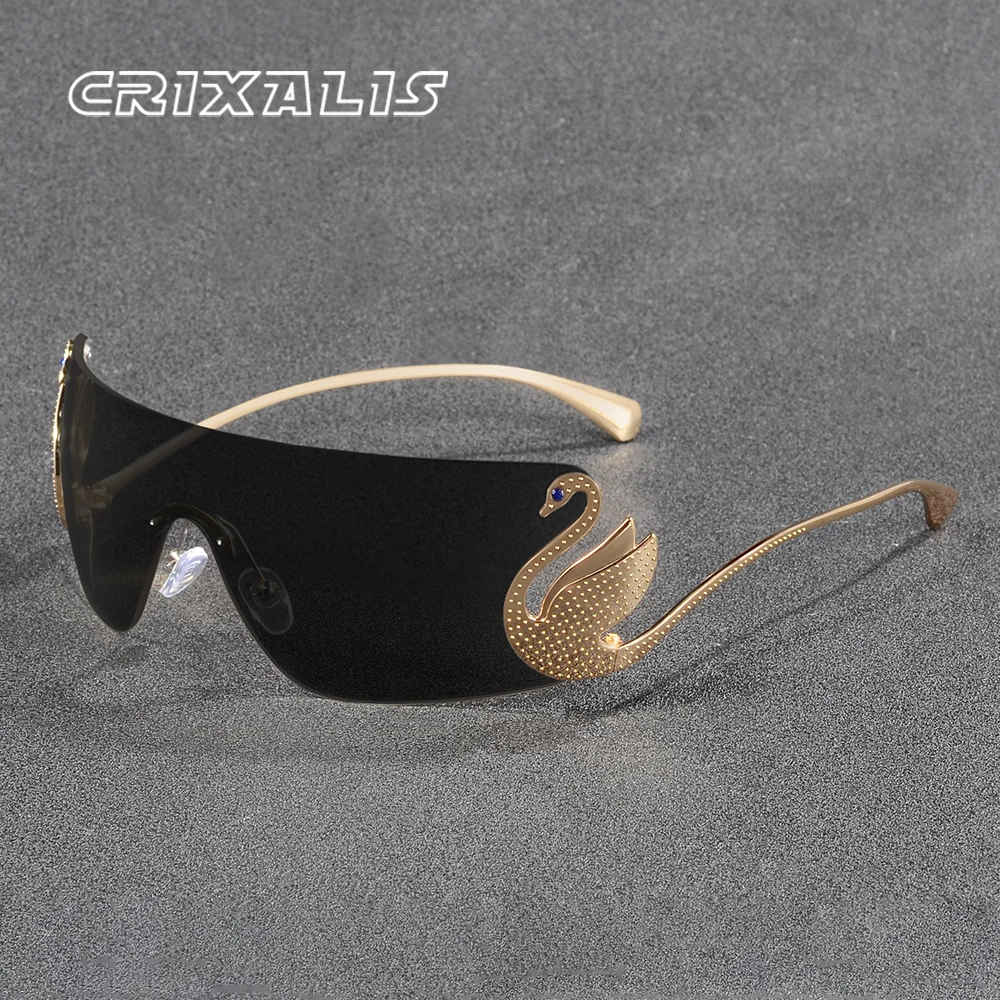CRIXALIS Rimless Y2k Sunglasses Women Fashion Monoblock Gradient Shades 2026 New Trendy Luxury Brand Design Decor Sun Glasses