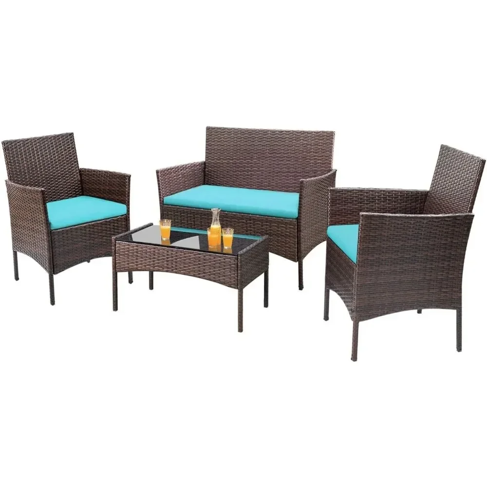 Outdoor indoor backyard porch garden balcony set of 4 pieces of furniture, length x width x height 35x21x34.1 inches
