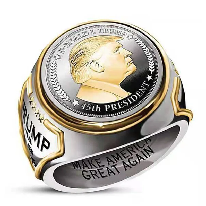 1 Piece Cheap Trump Ring Bicolor Hip-hop Trump Jewelry for Men Electroplated Metal