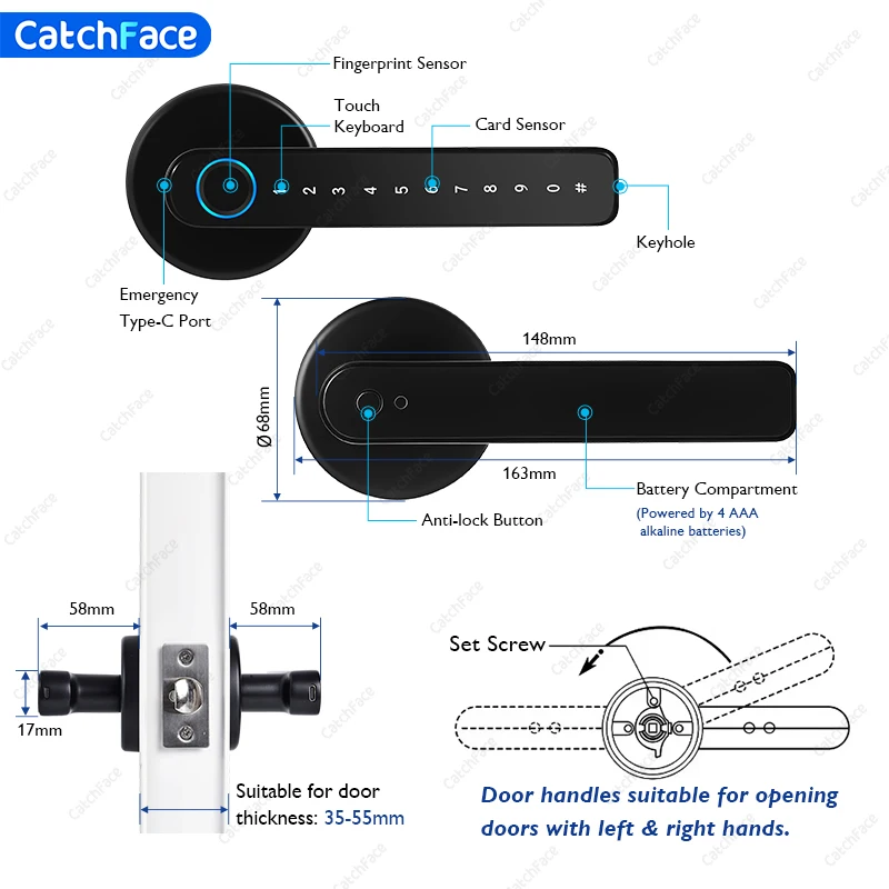 Fingerprint Handle Lock Card Code lock with Keys TUYA APP Digital Smart door lock Electronic Biometric