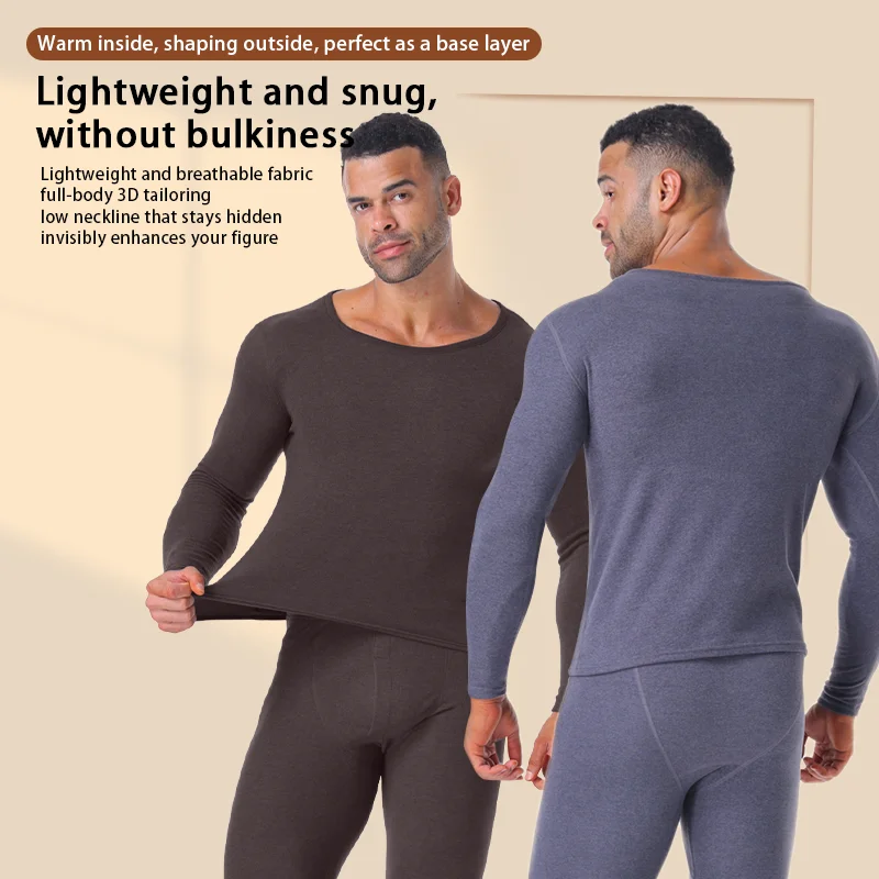 Winter Men\'s Thermal Underwear Keep Warm Long Johns Thickened Wool Silk Base Layer Set Fleece Round Neck Pajamas Set L-4XL