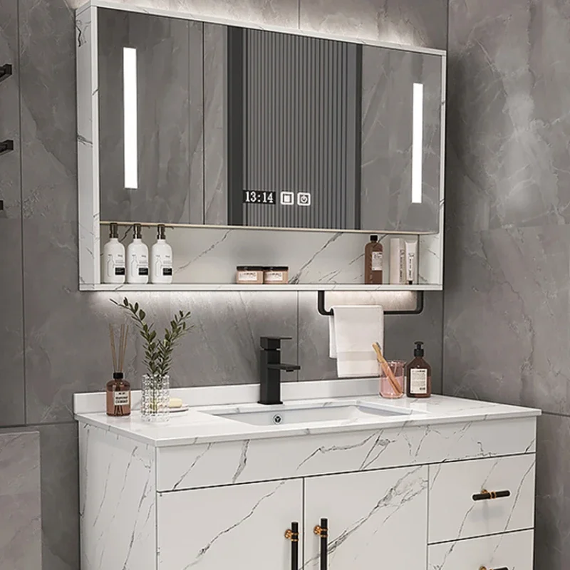 

Light Luxury Rock Plate Bathroom Cabinet Combination Solid Wood Modern Simple Bathroom Wash Table, Hand Wash Basin Cabinet Set