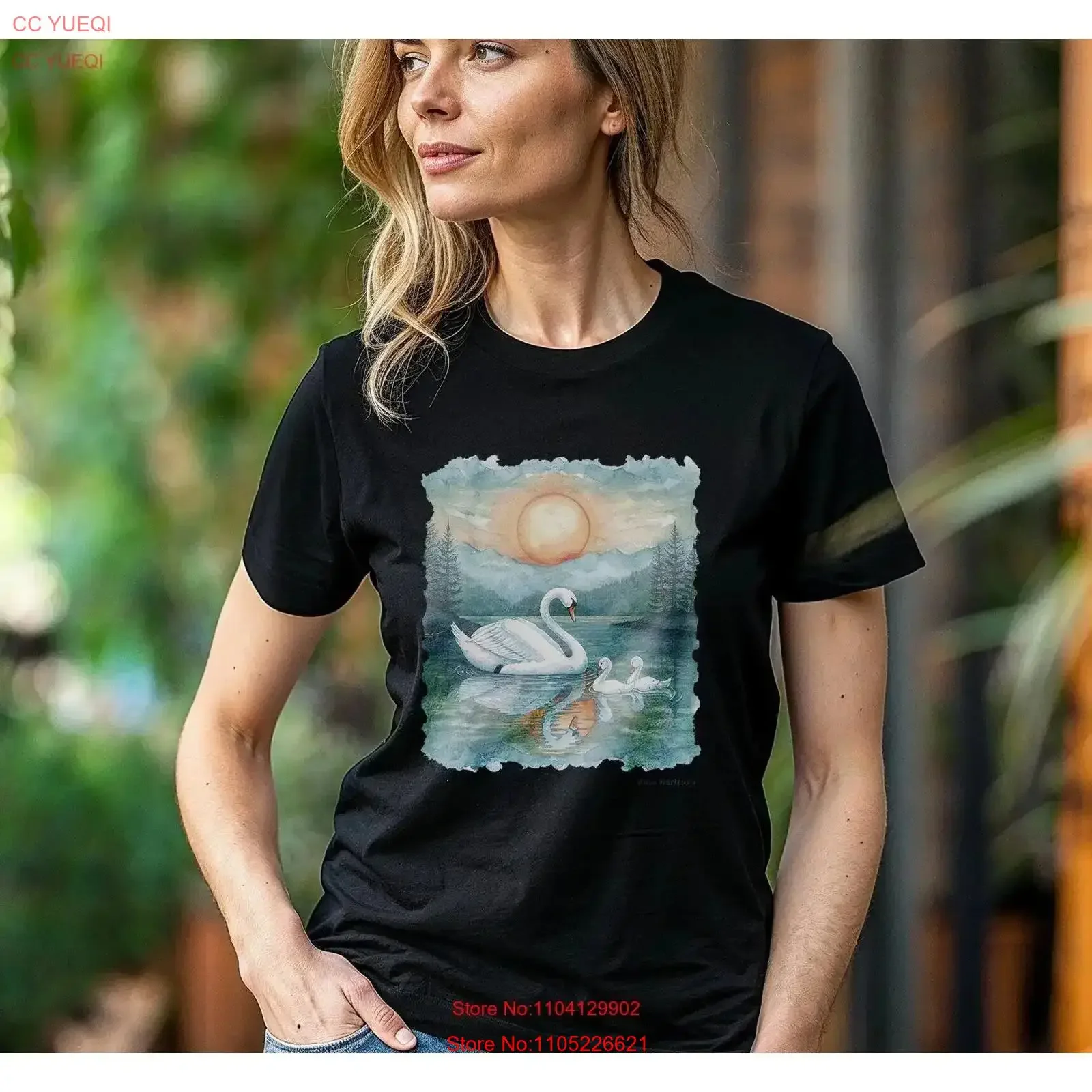 Serene Swan Lake Sunset T Shirt Peaceful Waterfowl Horizon for Nature Lovers vintage Washed Versatile Soft fashion Casual