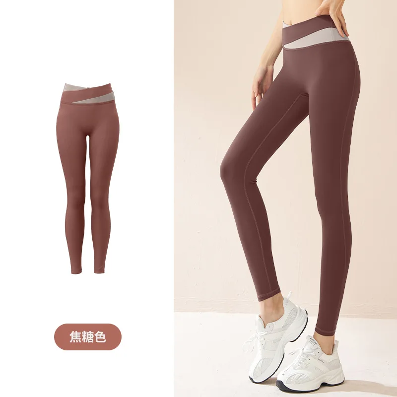 Pantalones de Yoga de empalme para mujer, pantalones elásticos de cintura alta para Fitness y correr