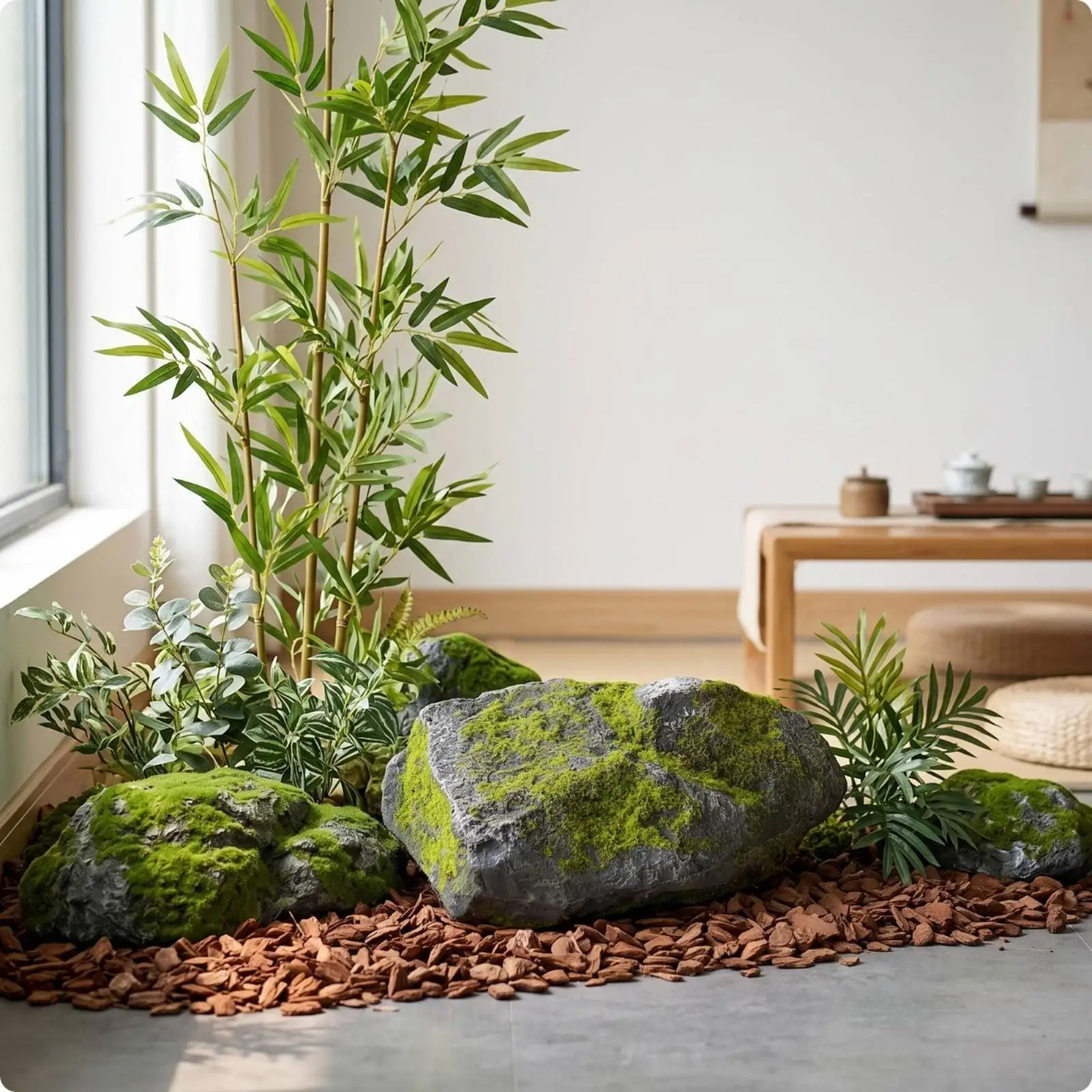 Simulated Moss Stone Faux Rock Ornament Rough Stone Feel Greenery Finish for Home Shelf Styling