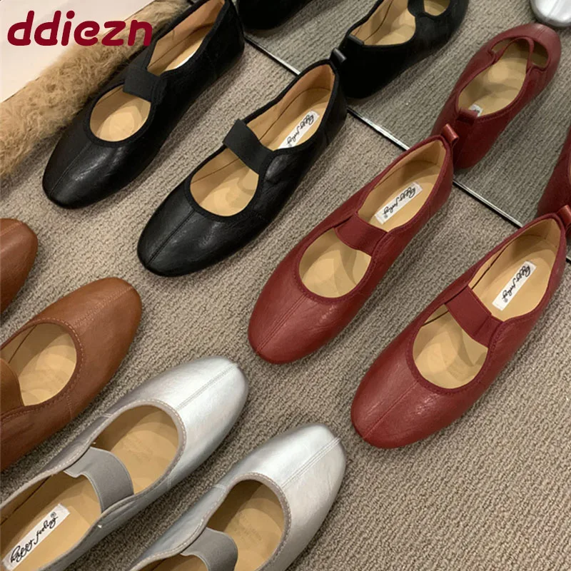 

Женская модная женская обувь на плоской подошве с эластичной лентой, мягкая женская обувь Мэри Джейн на мелкой подошве, женские туфли без шнуровки с круглым носком